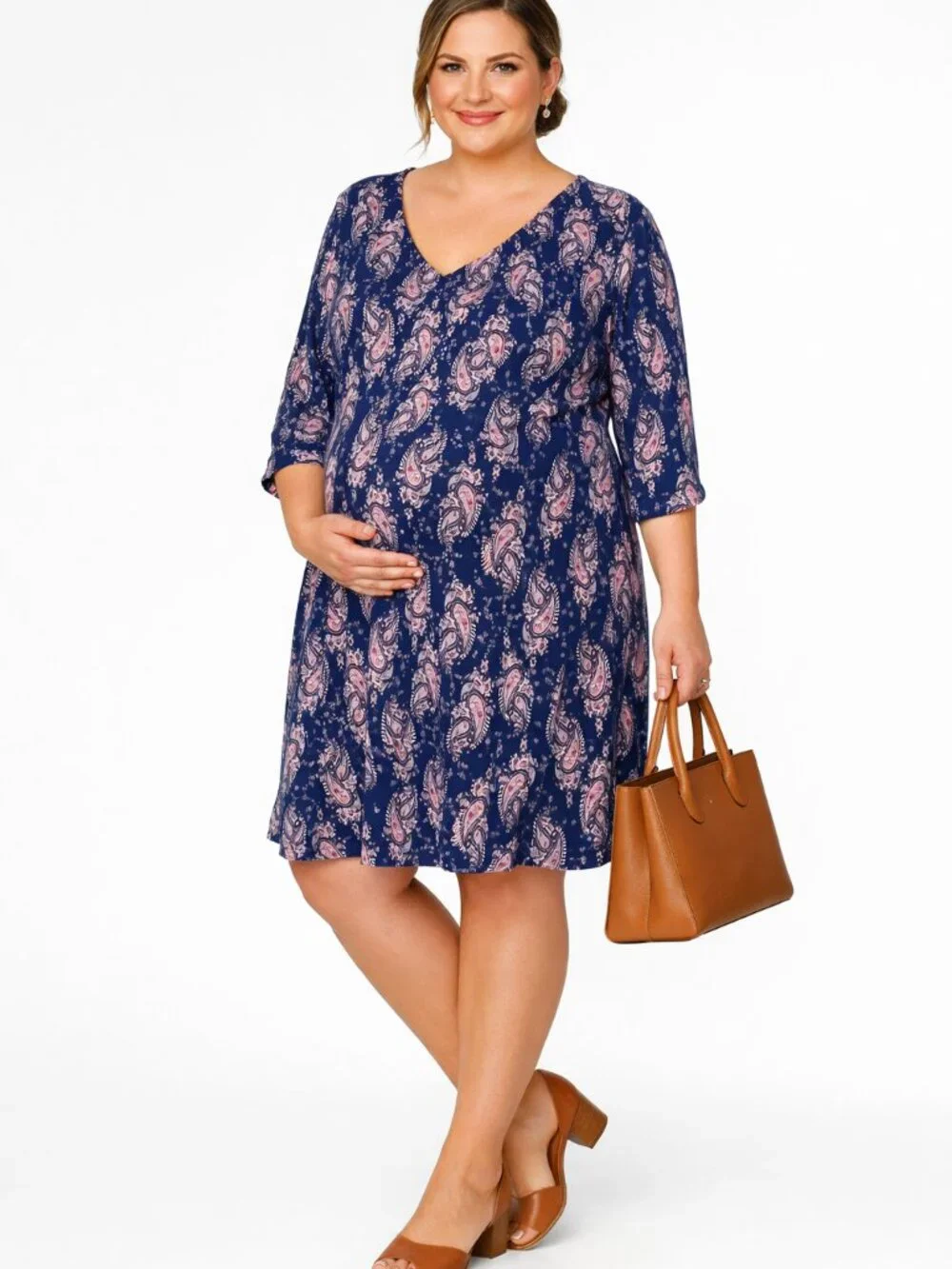 PinkBlush Maternity Paisley Elbow Length Sleeve  Dress  Size XL NWT
